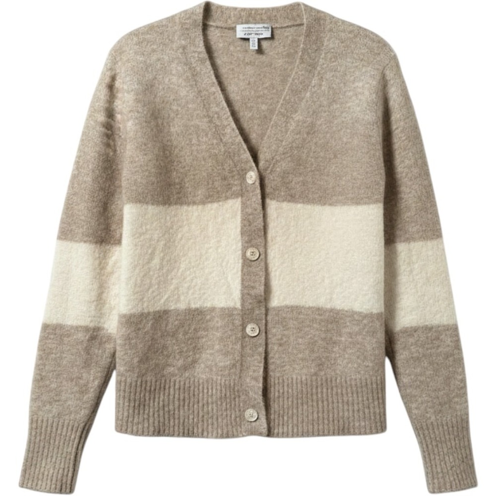 & Other Stories Striped Alpaca Blend Cardigan XS Beige Cream Knit Scandi Cozy
